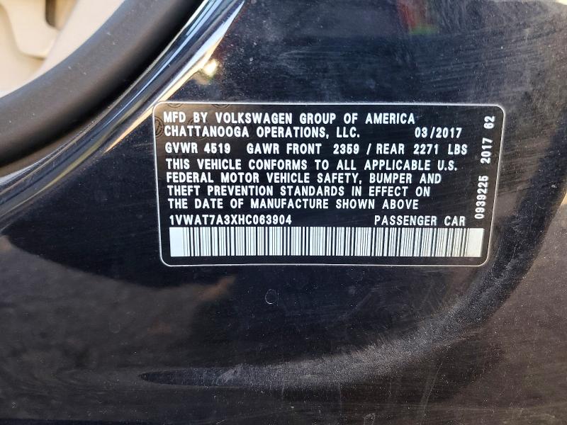 Aukcja sprzedaży 2017 Volkswagen Passat, vin: 1VWAT7A3XHC063904, numer aukcji: 75602885