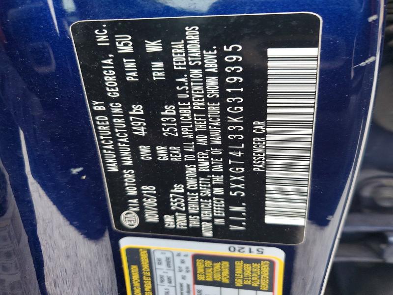 2019 Kia Optima მანქანა იყიდება აუქციონზე, vin: 5XXGT4L33KG319395, აუქციონის ნომერი: 75398795