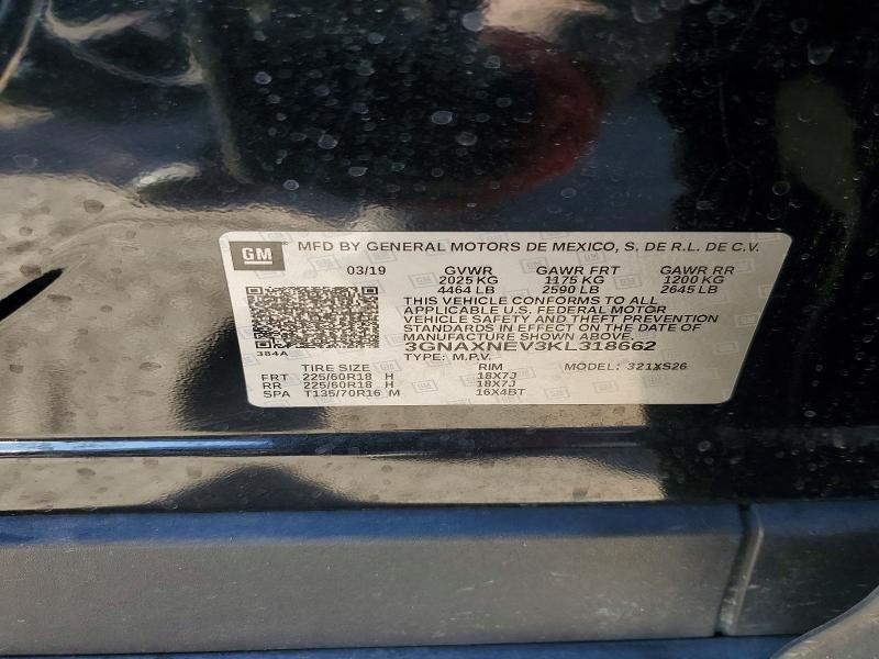 99427935 :رقم المزاد ، 3GNAXNEV3KL318662 vin ، 2019 Chevrolet Equinox مزاد بيع
