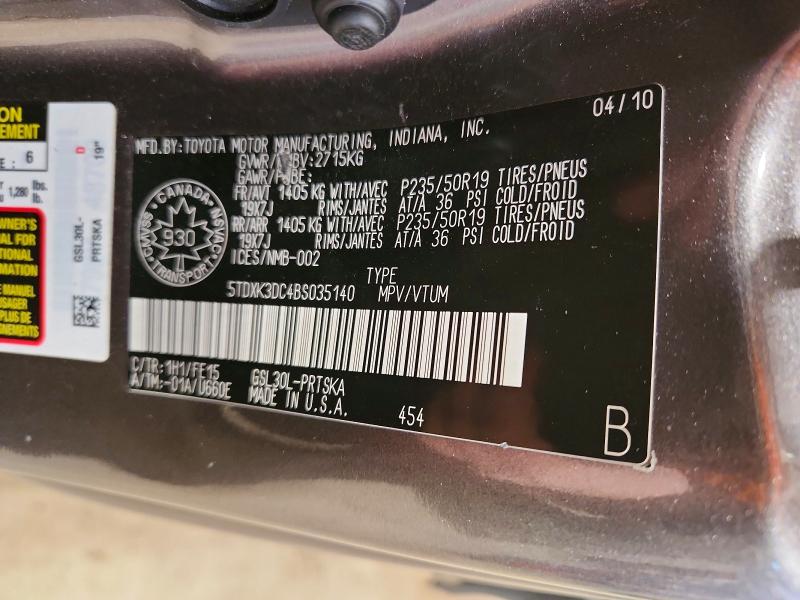 Aukcja sprzedaży 2011 Toyota Sienna Spo, vin: 5TDXK3DC4BS035140, numer aukcji: 74872415