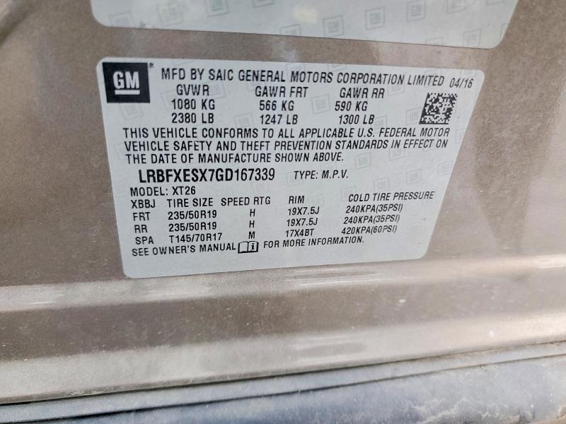 Aukcja sprzedaży 2016 Buick Envision, vin: LRBFXESX7GD167339, numer aukcji: 74813215