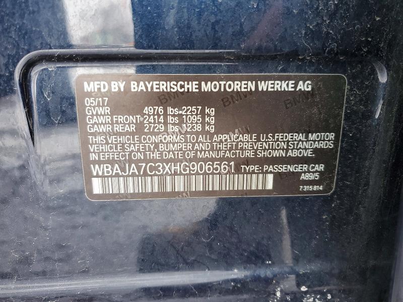 99945505 :رقم المزاد ، WBAJA7C3XHG906561 vin ، 2017 Bmw 530 مزاد بيع