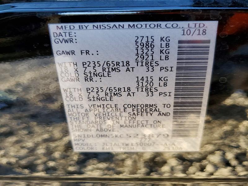2019 Infiniti Qx60 მანქანა იყიდება აუქციონზე, vin: 5N1DL0MN5KC523879, აუქციონის ნომერი: 98793195