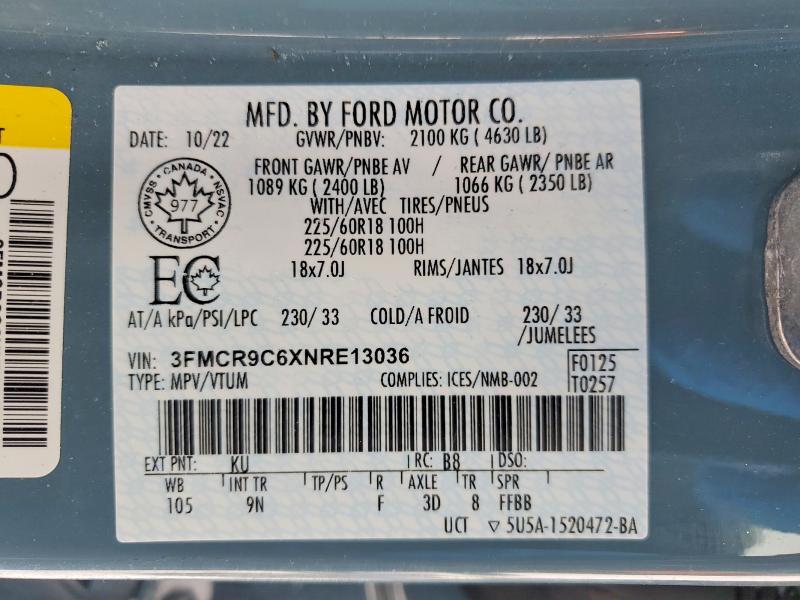 Продажа на аукционе авто 2022 Ford Bronco Spo, vin: 3FMCR9C6XNRE13036, номер лота: 75203955