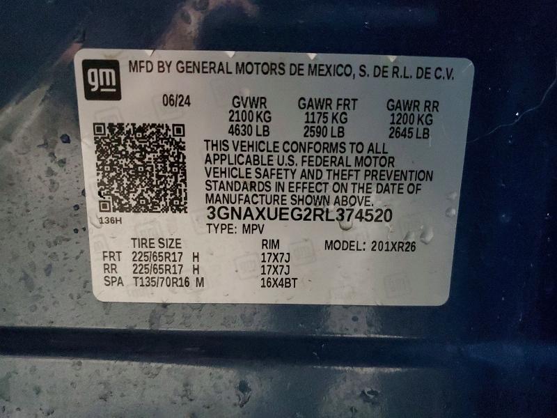 Aukcja sprzedaży 2024 Chevrolet Equinox, vin: 3GNAXUEG2RL374520, numer aukcji: 74266405