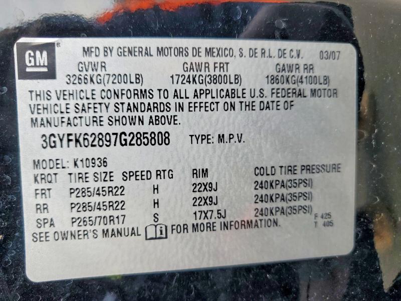 73785235 :رقم المزاد ، 3GYFK62897G285808 vin ، 2007 Cadillac Escalade E مزاد بيع