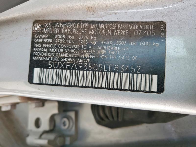 75240325 :رقم المزاد ، 5UXFA93505LE83452 vin ، 2005 Bmw X5 مزاد بيع