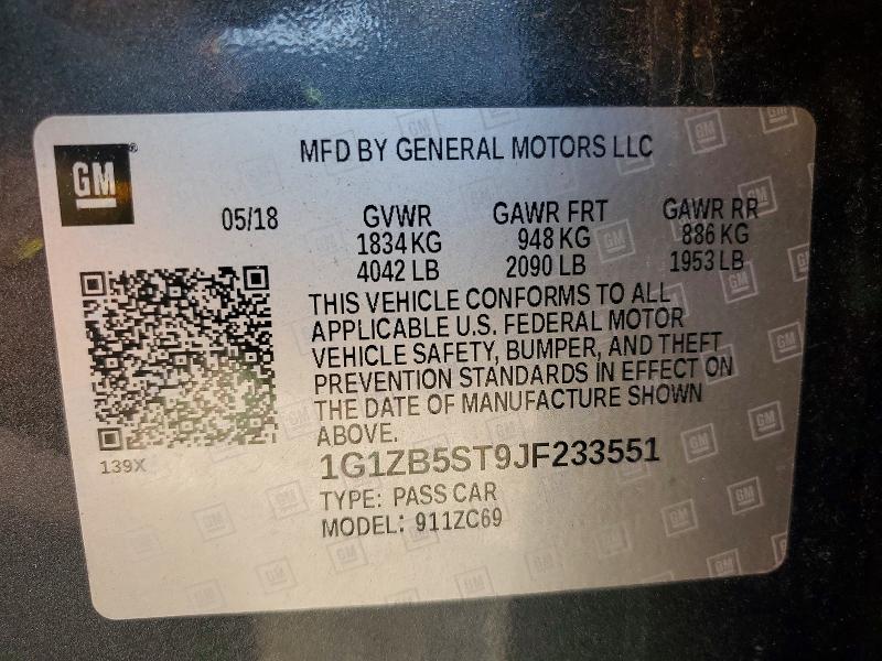 2018 Chevrolet Malibu მანქანა იყიდება აუქციონზე, vin: 1G1ZB5ST9JF233551, აუქციონის ნომერი: 74858455