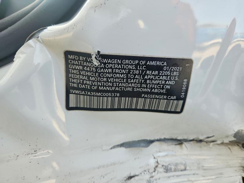 Продаж на аукціоні авто 2021 Volkswagen Passat, vin: 1VWSA7A35MC005378, номер лоту: 75264445