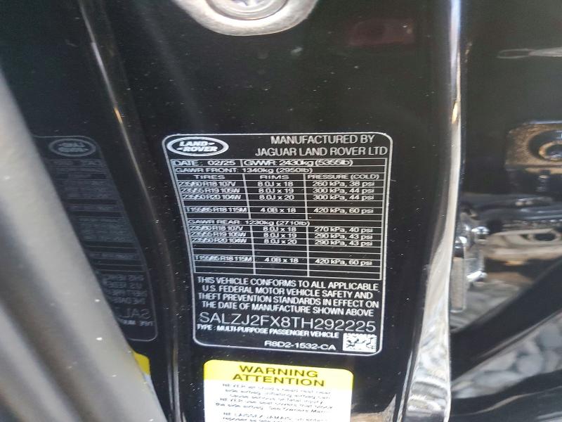 2026 Land Rover Range Rove მანქანა იყიდება აუქციონზე, vin: SALZJ2FX8TH292225, აუქციონის ნომერი: 73861315