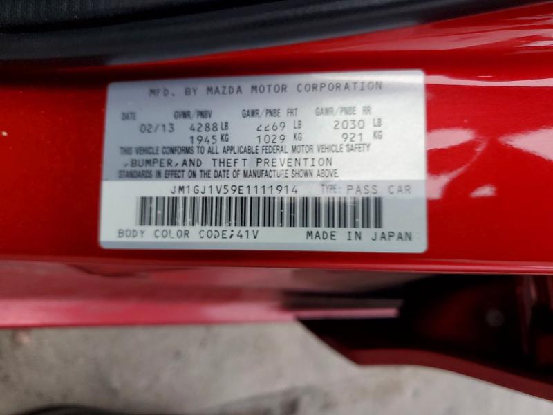 2014 Mazda 6 მანქანა იყიდება აუქციონზე, vin: JM1GJ1V59E1111914, აუქციონის ნომერი: 73538165
