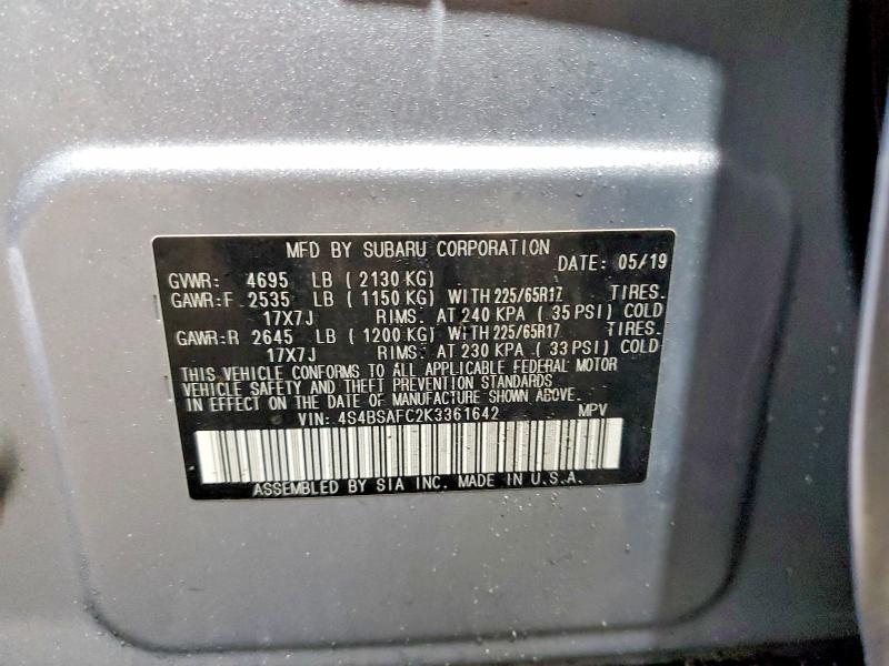 Продажа на аукционе авто 2019 Subaru Outback, vin: 4S4BSAFC2K3361642, номер лота: 98231025