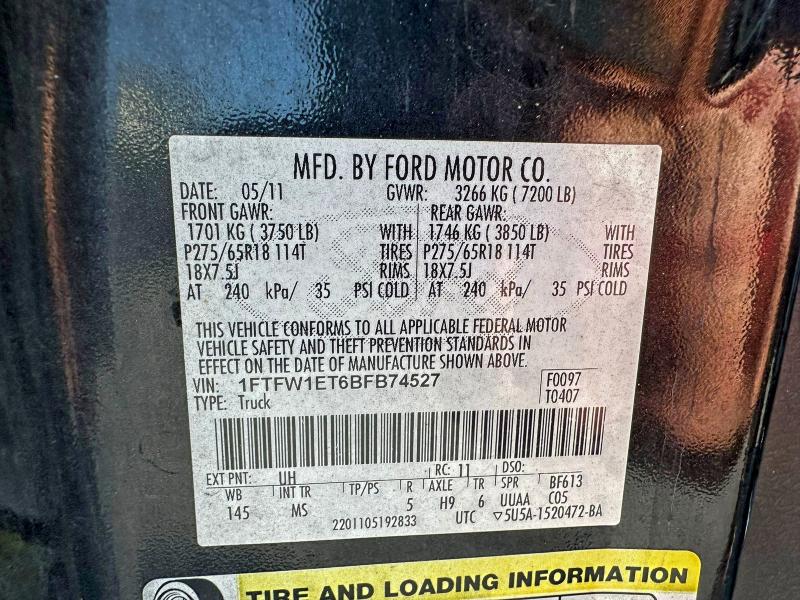 Продажа на аукционе авто 2011 Ford F150 Super, vin: 1FTFW1ET6BFB74527, номер лота: 72701825