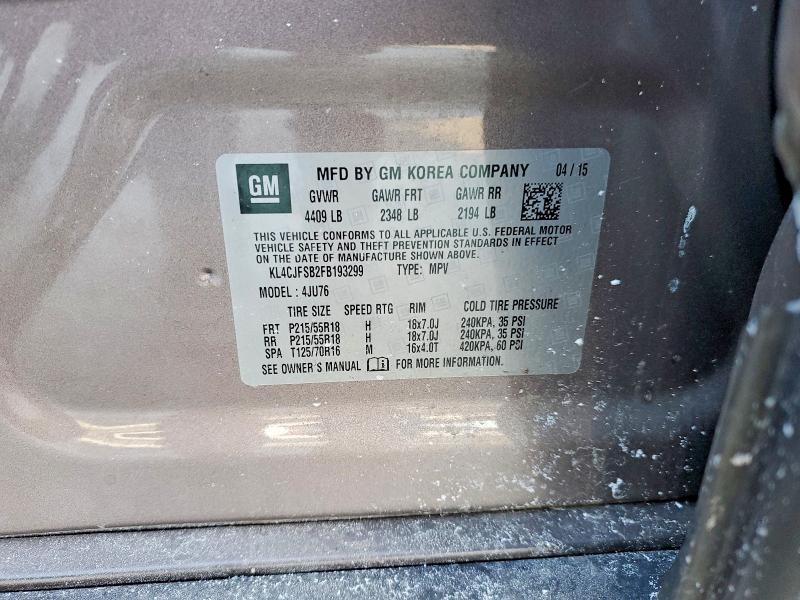 Продаж на аукціоні авто 2015 Buick Encore, vin: KL4CJFSB2FB193299, номер лоту: 99419005