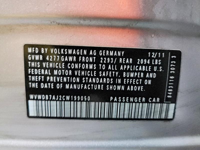 74271525 :رقم المزاد ، WVWDB7AJ2CW199050 vin ، 2012 Volkswagen Golf مزاد بيع