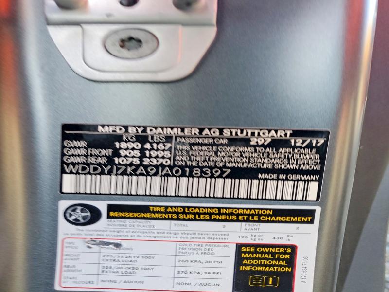 Aukcja sprzedaży 2018 Mercedes-benz Amg Gt, vin: WDDYJ7KA9JA018397, numer aukcji: 98613395