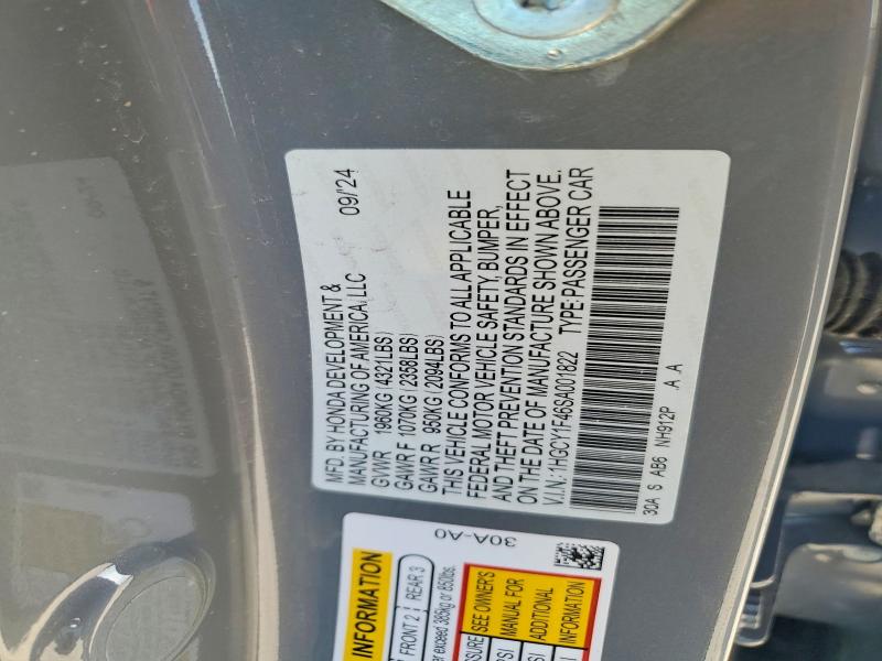 Aukcja sprzedaży 2025 Honda Accord Se, vin: 1HGCY1F46SA001822, numer aukcji: 74034265