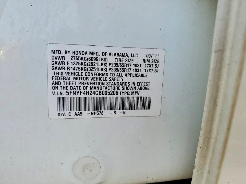 Продаж на аукціоні авто 2012 Honda Pilot, vin: 5FNYF4H24CB005206, номер лоту: 74950025