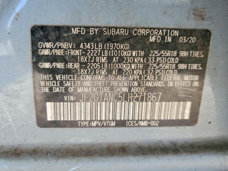 Продажа на аукционе авто 2020 Subaru Crosstrek, vin: JF2GTANC5LH271867, номер лота: 99047355