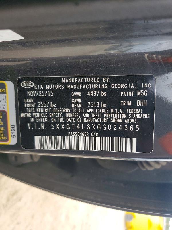 74130305 :رقم المزاد ، 5XXGT4L3XGG024365 vin ، 2016 Kia Optima مزاد بيع