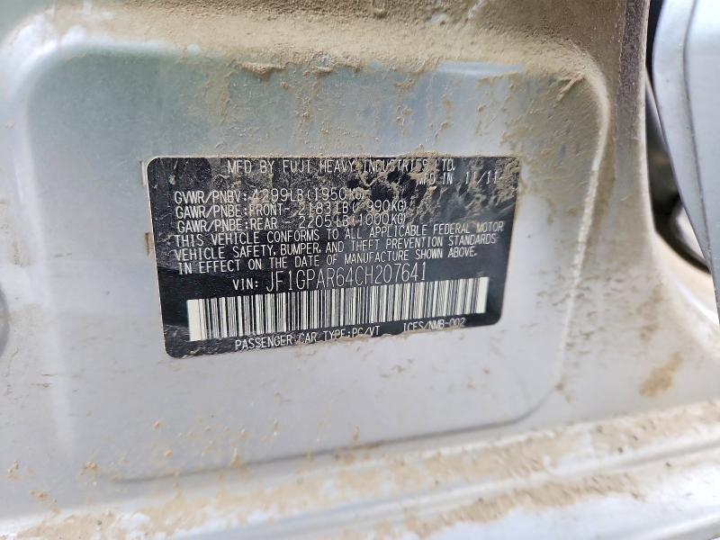 98998755 :رقم المزاد ، JF1GPAR64CH207641 vin ، 2012 Subaru Impreza مزاد بيع