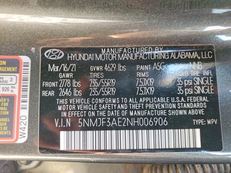Продаж на аукціоні авто 2022 Hyundai Tucson Sel, vin: 5NMJF3AE2NH006906, номер лоту: 99822135