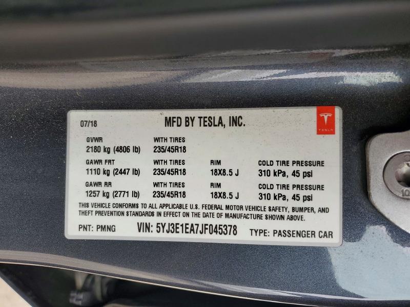 Aukcja sprzedaży 2018 Tesla Model 3, vin: 5YJ3E1EA7JF045378, numer aukcji: 73751285