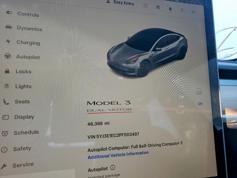 2023 Tesla Model 3 მანქანა იყიდება აუქციონზე, vin: 5YJ3E1EC2PF503497, აუქციონის ნომერი: 98371125