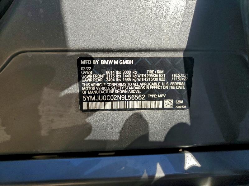 Продаж на аукціоні авто 2022 Bmw X5 M, vin: 5YMJU0C02N9L56562, номер лоту: 91424515