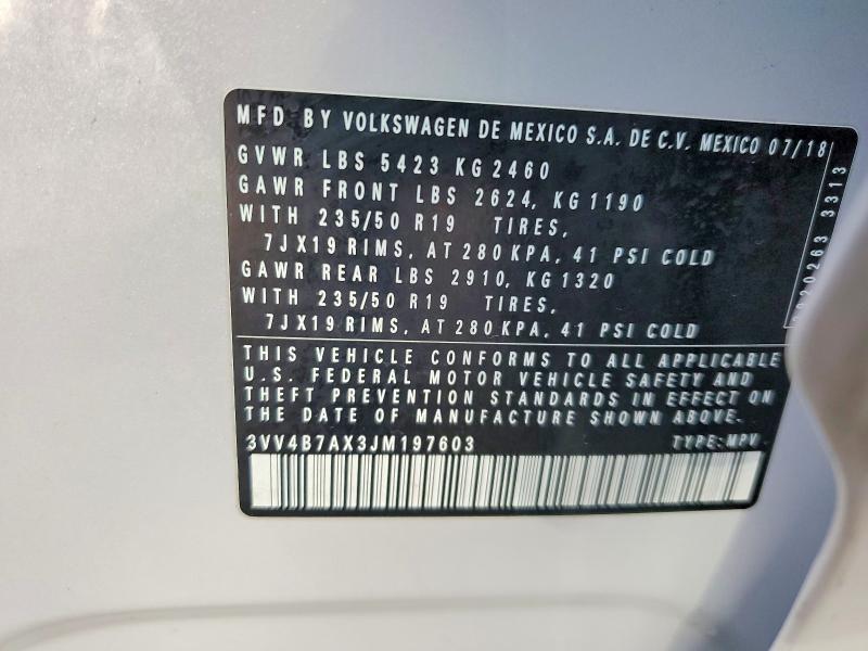 75199605 :رقم المزاد ، 3VV4B7AX3JM197603 vin ، 2018 Volkswagen Tiguan مزاد بيع