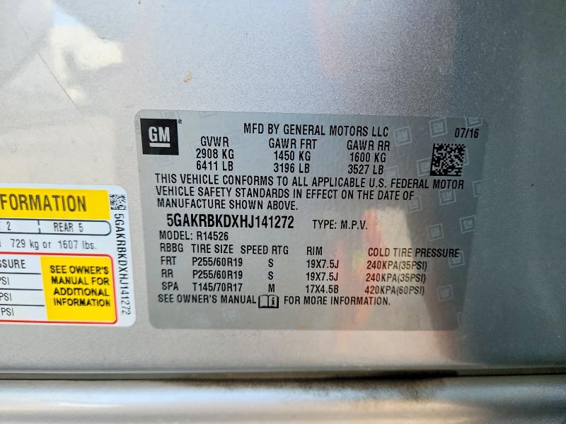 Aukcja sprzedaży 2017 Buick Enclave, vin: 5GAKRBKDXHJ141272, numer aukcji: 74770745