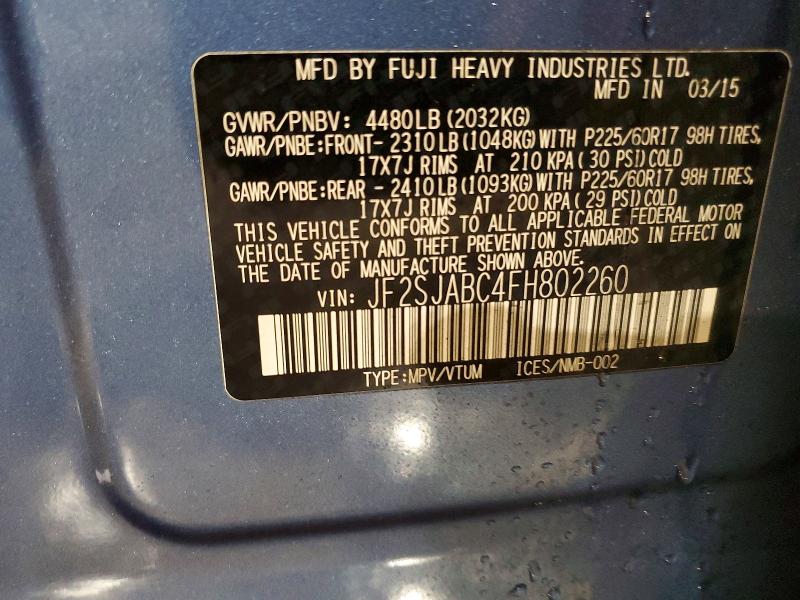 2015 Subaru Forester მანქანა იყიდება აუქციონზე, vin: JF2SJABC4FH802260, აუქციონის ნომერი: 73510105
