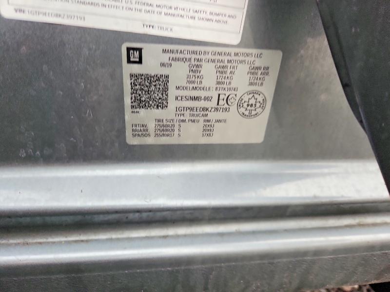 98011895 :رقم المزاد ، 1GTP9EED8KZ397193 vin ، 2019 Gmc Sierra مزاد بيع