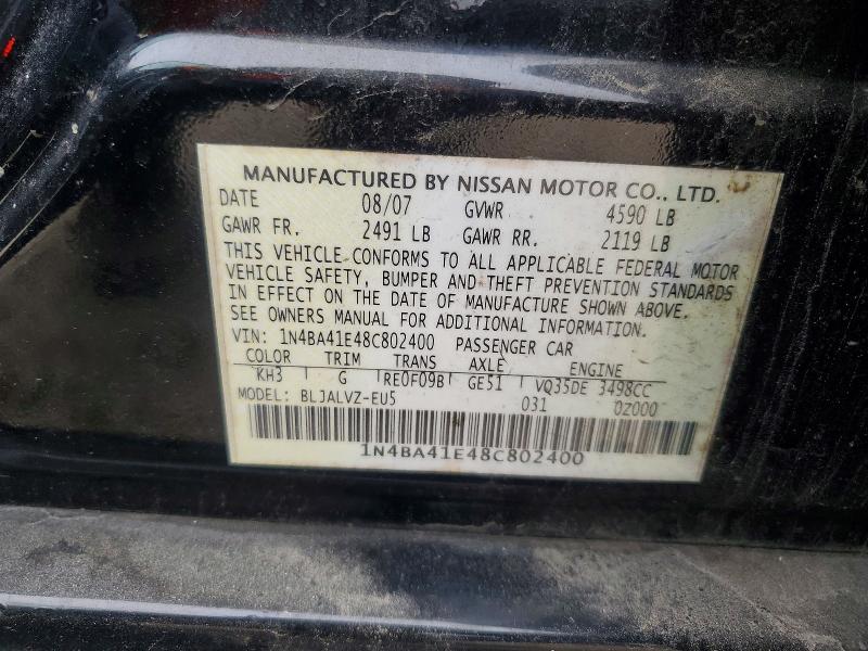 2008 Nissan Maxima მანქანა იყიდება აუქციონზე, vin: 1N4BA41E48C802400, აუქციონის ნომერი: 74235475