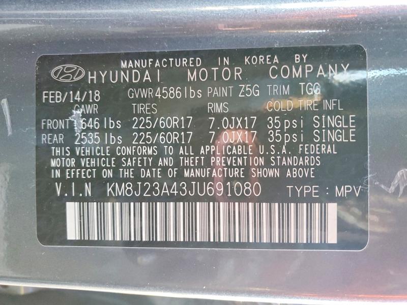 Продажа на аукционе авто 2018 Hyundai Tucson Se, vin: KM8J23A43JU691080, номер лота: 74032005