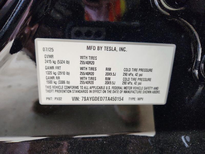 99020865 :رقم المزاد ، 7SAYGDED7TA450154 vin ، 2026 Tesla Model Y مزاد بيع