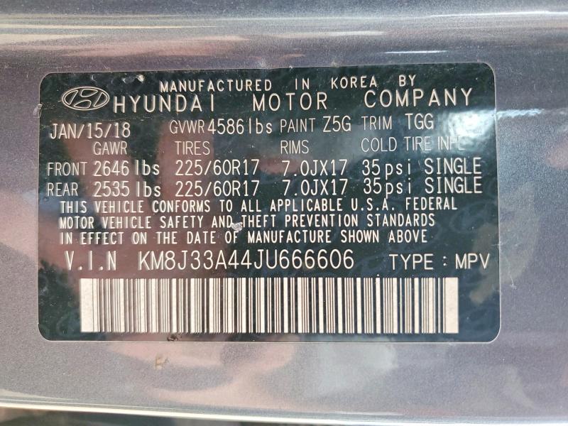 99026735 :رقم المزاد ، KM8J33A44JU666606 vin ، 2018 Hyundai Tucson مزاد بيع