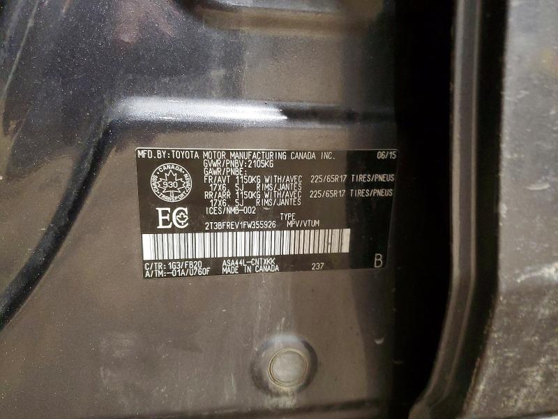 Продажа на аукционе авто 2015 Toyota Rav4 Le, vin: 2T3BFREV1FW355926, номер лота: 72348715