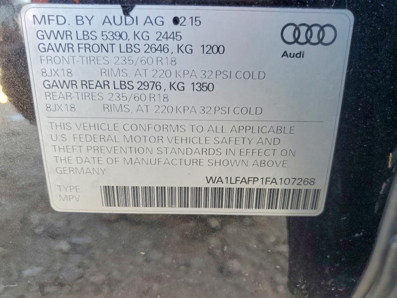 Продажа на аукционе авто 2015 Audi Q5, vin: WA1LFAFP1FA107268, номер лота: 74897635