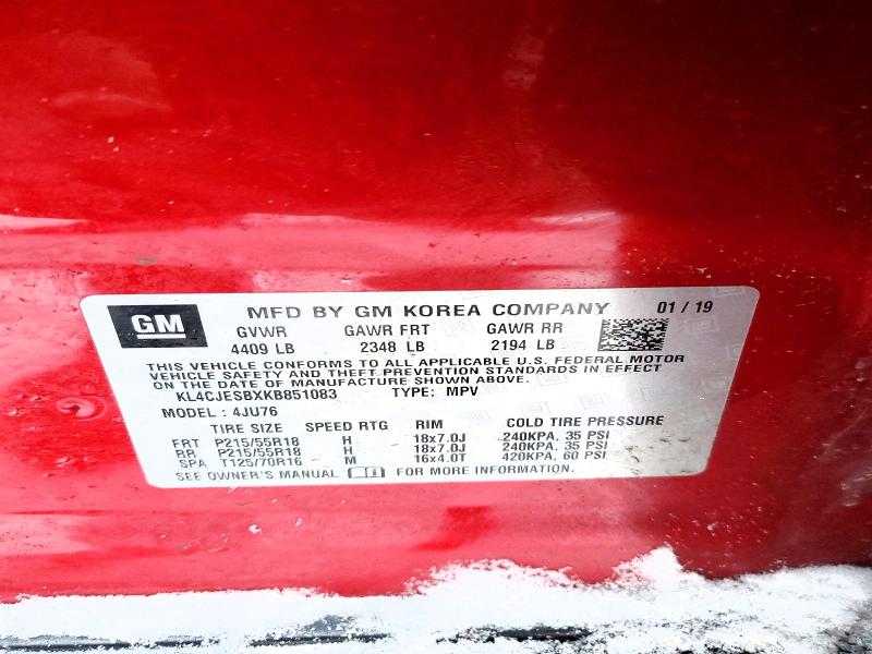 72876795 :رقم المزاد ، KL4CJESBXKB851083 vin ، 2019 Buick Encore مزاد بيع