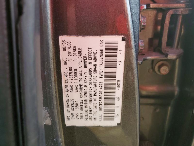 99729575 :رقم المزاد ، 1HGCP26369A014743 vin ، 2009 Honda Accord مزاد بيع