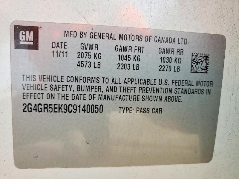 2012 Buick Regal მანქანა იყიდება აუქციონზე, vin: 2G4GR5EK9C9140050, აუქციონის ნომერი: 99356045