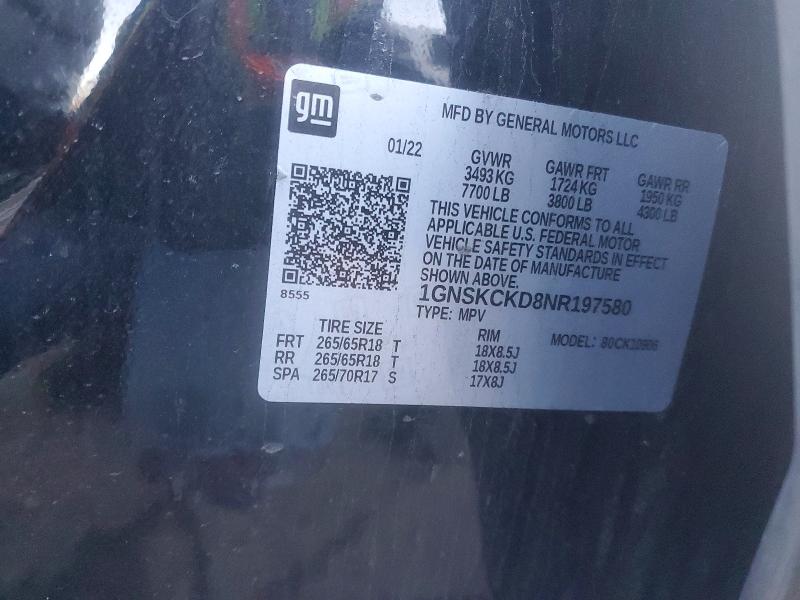 Продажа на аукционе авто 2022 Chevrolet Suburban, vin: 1GNSKCKD8NR197580, номер лота: 97957555