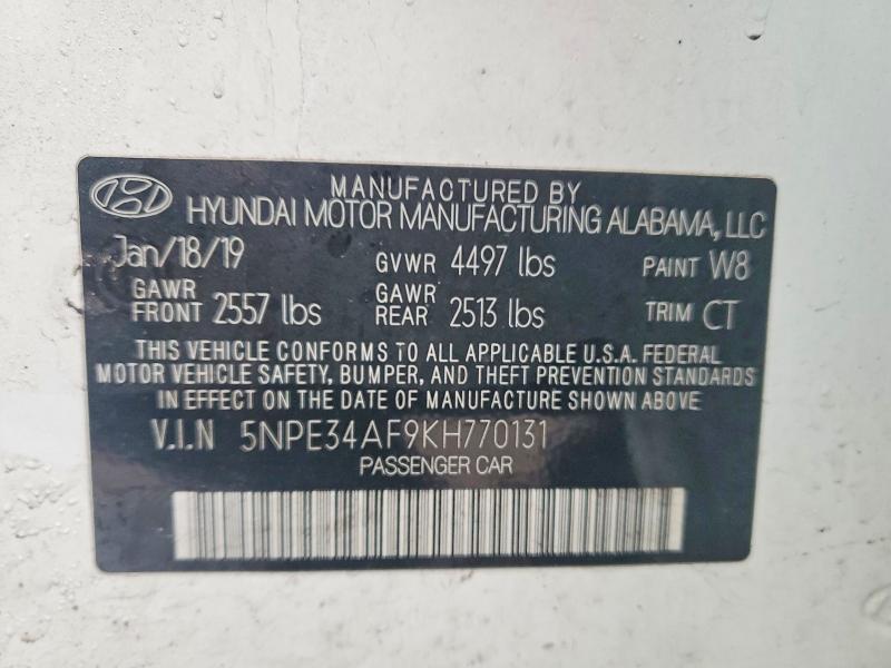 72184025 :رقم المزاد ، 5NPE34AF9KH770131 vin ، 2019 Hyundai Sonata مزاد بيع