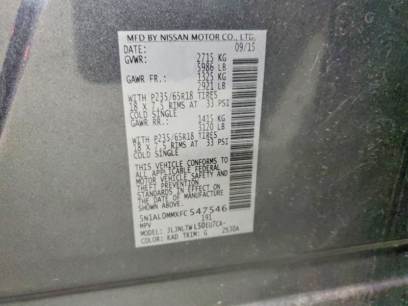 Aukcja sprzedaży 2015 Infiniti Qx60, vin: 5N1AL0MMXFC547546, numer aukcji: 73974735
