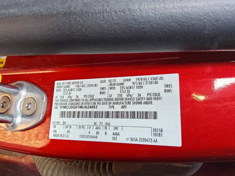 Aukcja sprzedaży 2021 Ford Escape, vin: 1FMCU0G61MUA24863, numer aukcji: 46098576