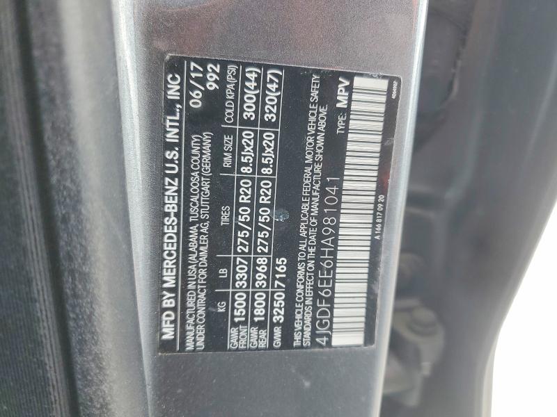 73659855 :رقم المزاد ، 4JGDF6EE6HA981041 vin ، 2017 Mercedes-benz Gls 450 4m مزاد بيع