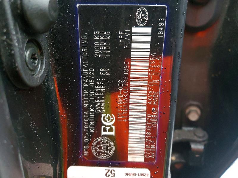 Aukcja sprzedaży 2020 Toyota Camry, vin: 4T1G11AKXLU368390, numer aukcji: 92342735