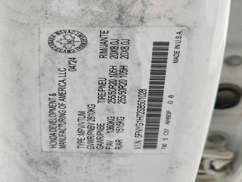 72409985 :رقم المزاد ، 5FNYG1H72SB501028 vin ، 2025 Honda Pilot مزاد بيع
