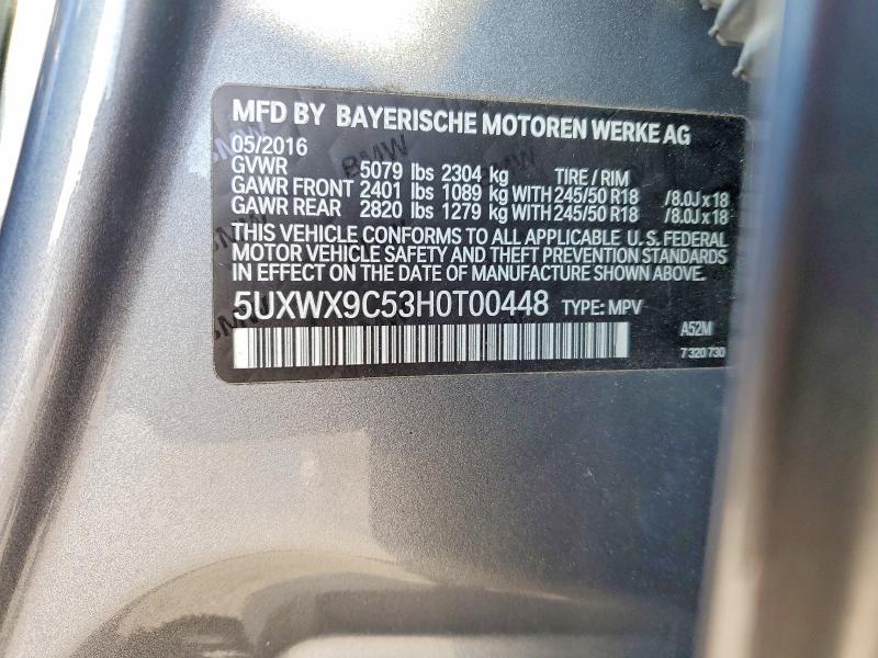 74793325 :رقم المزاد ، 5UXWX9C53H0T00448 vin ، 2017 Bmw X3 مزاد بيع
